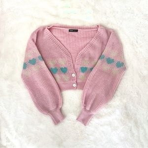 Pink Cropped Cardigan Sweater Top